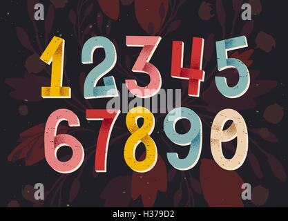 Bunte Reihe von Hand gezeichneten Zahlen, gefaltetes Papier Zahlen für Ihre designs Stock Vektor