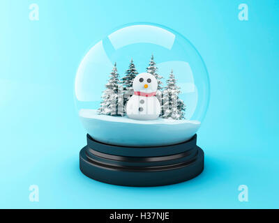 3D Renderer Bild. Schneemann in einer Schnee-Kuppel. Weihnachten-Konzept. Stockfoto