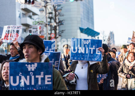 Demonstration, Shibuya-Ku, Tokyo, Japan Stockfoto