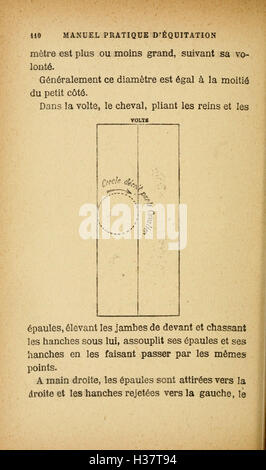 Dieses französische Handbuch bietet praktische Hinweise zum Reiten. Auf Seite 110 finden Sie detaillierte Anweisungen zu Reittechniken, Ausrüstung und den Prinzipien der Reitkunst für Anfänger und erfahrene Reiter. Stockfoto