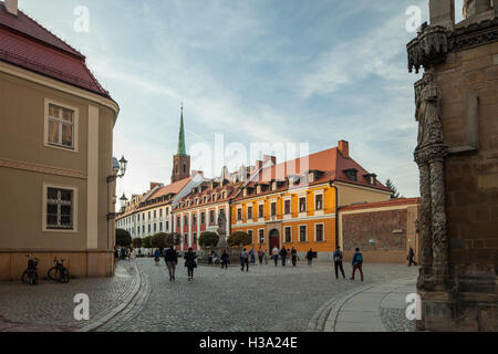 Sonnenuntergang am Domplatz in Wroclaw/Breslau, Polen. Stockfoto