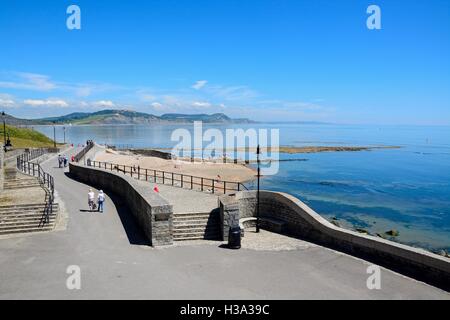 Blick entlang Gun Cliff Walk mit dem Meer und Küste an der Rückseite, Lyme Regis, Dorset, England, Vereinigtes Königreich, West-Europa. Stockfoto