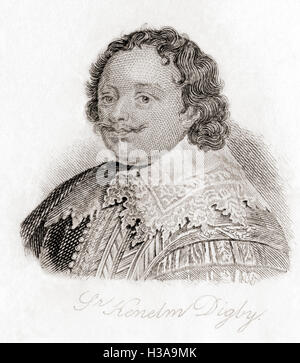 Sir Kenelm Digby, 1603-1665.  Englischer Höfling, Diplomat und Naturphilosoph.   Von Crabb Historisches Wörterbuch veröffentlicht 1825. Stockfoto