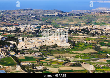 Luftaufnahme über Mdina, Malta Stockfoto