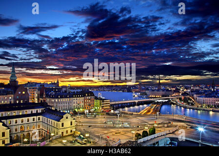 Blick auf Stockholm, die Hauptstadt von Schweden aus Sodermalm. Auf der rechten Seite sehen Sie Teil der Altstadt (Gamla Stan) Stockfoto