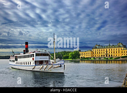 Tägliche Kreuzfahrt nach Drottningholm Palace und Mälarsee aus Stockholm, Schweden. Stockfoto