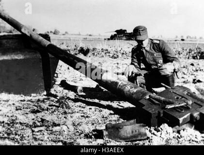 Abgeschossenen t-34 während der Kämpfe in Ostpreußen 1944 Stockfoto