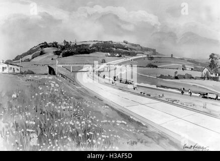 Gemälde von Ernst Vollbehr: Autobahn in Bayreuth, 1939 Stockfoto