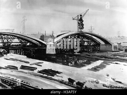 Gemälde von Ernst Vollbehr: Autobahnbrücke, 1935 Stockfoto