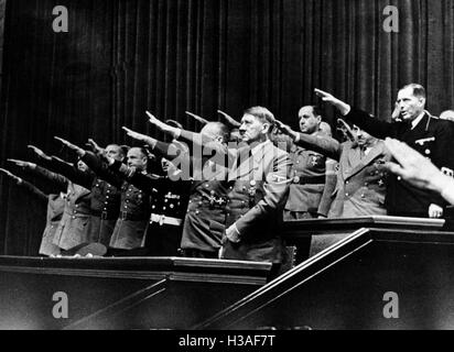 Reichstagssitzung auf die Kriegserklärung an die USA 11.12.1941 Stockfoto