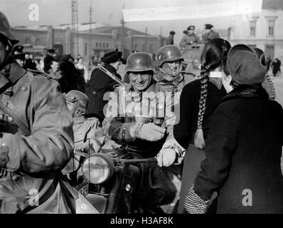 Deutsche Truppen marschieren in der Region von Klaipeda, 1939 Stockfoto