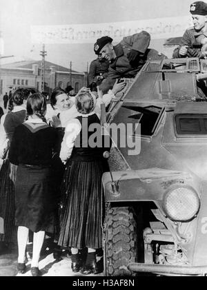 Wehrmacht Truppen marschieren in der Region von Klaipeda, 1939 Stockfoto