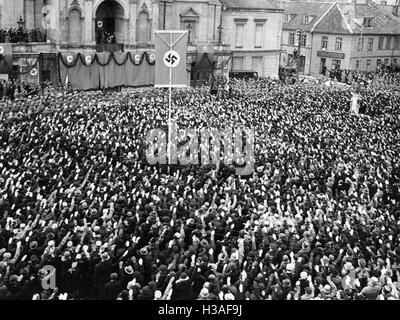 Adolf Hitler bei der Großkundgebung in Memel, 1939 Stockfoto