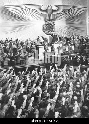 Rede von Hitler vor dem Reichstag in der Kroll-Oper in Berlin, 1939 Stockfoto