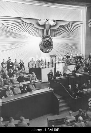 Rede von Hitler während einer Sitzung des Reichstags in der Krolloper in Berlin, 1938 Stockfoto