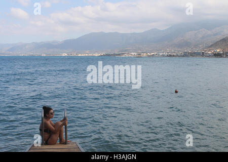 Steg vor der Küste von Stalida-Stalis-Kreta-Griechenland Stockfoto