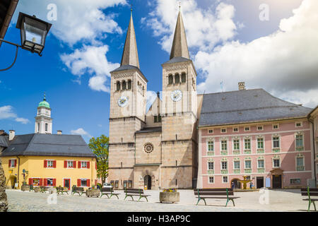 Altstadt-Platz von Berchtesgaden, Berchtesgadener Land, Oberbayern, Deutschland Stockfoto