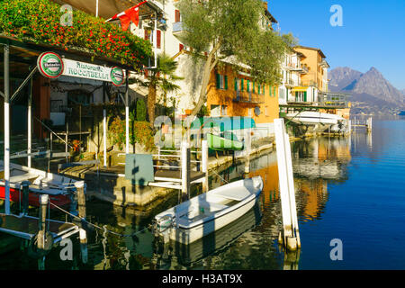 GANDRIA, Schweiz - 29. Dezember 2015: Seeblick im Dorf Gandria, am Lago di Lugano, Tessin, Schweiz Stockfoto