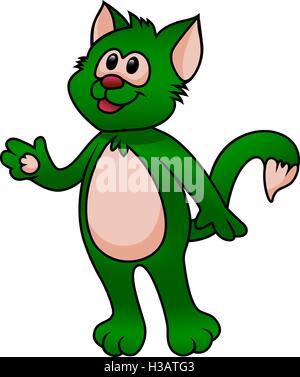 Grüne Cartoon-Katze mit freundlichen Augen Stock Vektor