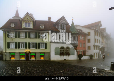 ST. GALLEN, Schweiz - 1. Januar 2016: Typische Häuser in der Altstadt, in St. Gallen, Schweiz Stockfoto