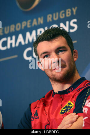 Münsters Peter O'Mahony während der European Rugby Champions Cup/Challenge Cup-Turniere starten Pro 12 Clubs in Dublin Convention Centre, Irland. PRESSEVERBAND Foto. Bild Datum: Mittwoch, 5. Oktober 2016. Bildnachweis sollte lauten: Brian Lawless/PA Wire. Einschränkungen: Nur zur redaktionellen Verwendung, nicht für kommerzielle Zwecke ohne vorherige Genehmigung kontaktieren Sie PA Bilder für weitere Informationen: Tel: + 44 (0) 115 8447447. Stockfoto