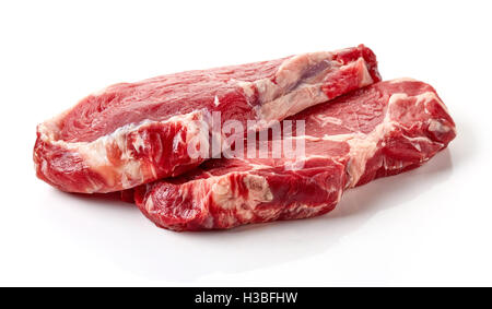 Frisches rohes Rindfleischsteak isoliert auf weißem Hintergrund Stockfoto