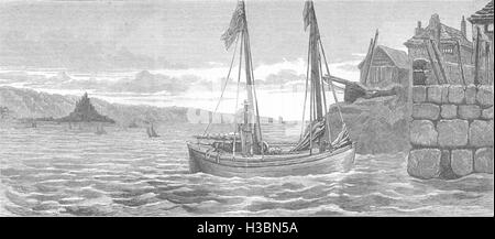 CORNWALL Whaling Schiff. Capt & Frau Crapo überquert Atlantik. Mount's Bay 1877. Der illustrierte London News Stockfoto