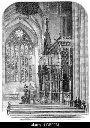 Die nördlichen Querschiff und Bildschirm, nach Restaurierung des 19. Jahrhunderts in Hereford Kathedrale, befindet sich in Hereford in England, stammt aus dem Jahre 1079. Stockfoto