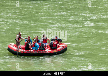 Wildwasser-rafting auf dem Snake River in der Nähe von Jackson Hole, Wyoming, USA. Stockfoto