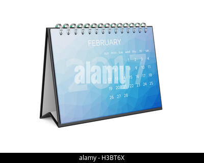 Desktop-bunte moderne flache Design-Kalender für das Jahr 2017 Februar Jahr isoliert auf weißem Hintergrund. 3D Rendering-illustration Stockfoto