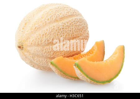 Cantaloupe-Melone und Scheiben auf weiße, Clipping-Pfad Stockfoto