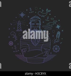 Vektor-print mit Seemann Stock Vektor