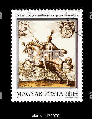 Briefmarke aus Ungarn Gabor Bethlen aus einem Kupferstich drucken darstellt. Stockfoto