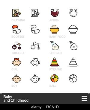 Schwarz und Farbe Gliederung Symbole, dünnen Strich-Linie-Style-design Stock Vektor