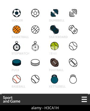 Schwarz und Farbe Gliederung Symbole, dünnen Strich-Linie-Style-design Stock Vektor