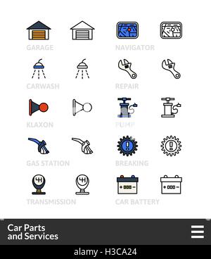 Schwarz und Farbe Gliederung Symbole, dünnen Strich-Linie-Style-design Stock Vektor