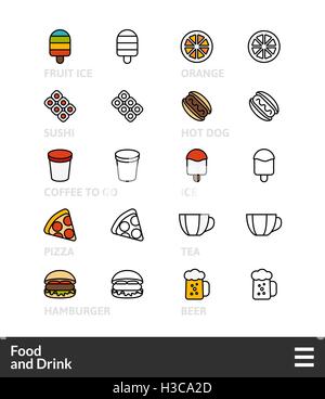 Schwarz und Farbe Gliederung Symbole, dünnen Strich-Linie-Style-design Stock Vektor