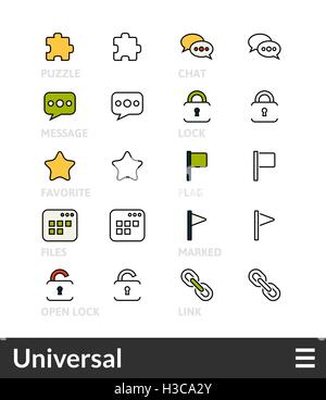 Schwarz und Farbe Gliederung Symbole, dünnen Strich-Linie-Style-design Stock Vektor