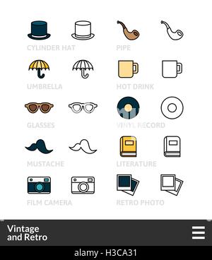 Schwarz und Farbe Gliederung Symbole, dünnen Strich-Linie-Style-design Stock Vektor