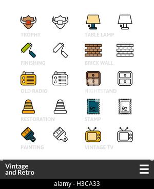 Schwarz und Farbe Gliederung Symbole, dünnen Strich-Linie-Style-design Stock Vektor