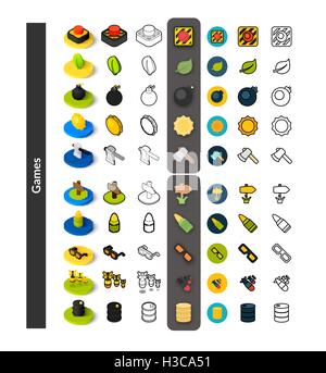 Set von Icons in verschiedenen Stil - isometrische flach und Otline, farbige und schwarze Versionen Stock Vektor