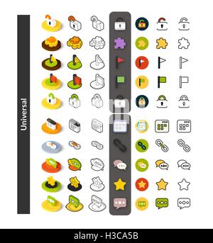 Set von Icons in verschiedenen Stil - isometrische flach und Otline, farbige und schwarze Versionen Stock Vektor