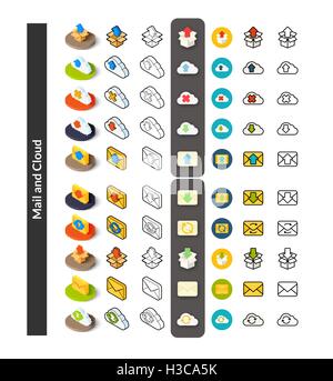 Set von Icons in verschiedenen Stil - isometrische flach und Otline, farbige und schwarze Versionen Stock Vektor