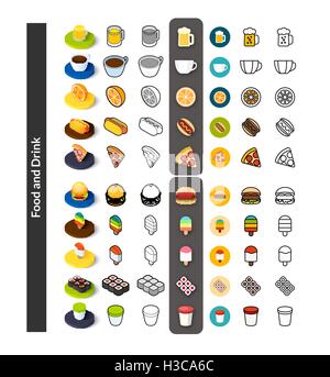 Set von Icons in verschiedenen Stil - isometrische flach und Otline, farbige und schwarze Versionen Stock Vektor