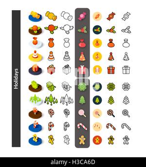 Set von Icons in verschiedenen Stil - isometrische flach und Otline, farbige und schwarze Versionen Stock Vektor