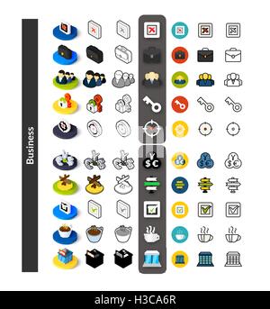 Set von Icons in verschiedenen Stil - isometrische flach und Otline, farbige und schwarze Versionen Stock Vektor