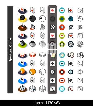 Set von Icons in verschiedenen Stil - isometrische flach und Otline, farbige und schwarze Versionen Stock Vektor