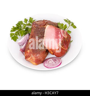 Stück geräuchertes Schweinefleisch, kalte Platte Stockfoto