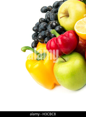 Sammlung von Obst und Gemüse isoliert auf weißem Hintergrund Stockfoto