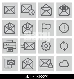 Vektor schwarze Linie e-Mail Symbole setzen auf grauem Hintergrund Stock Vektor